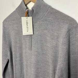 Collars & Co Sz Small Cashmere Touch Australian Merino Quarter Zip Sweater Gray‎